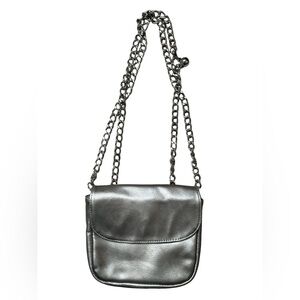 INC International Concepts Silver Metallic Flap Chain Crossbody Bag